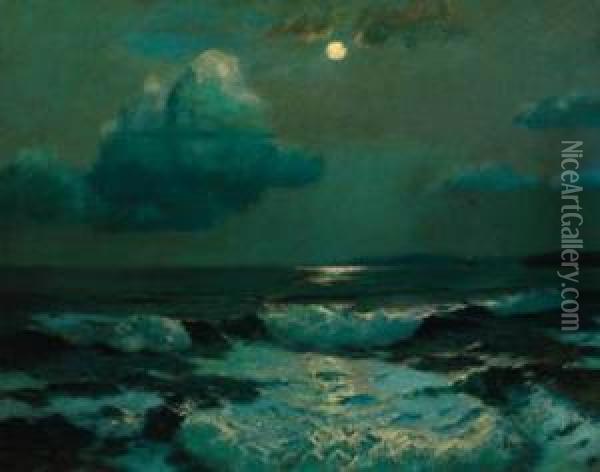 A Seascape By Moonlight Oil Painting - Julius Olsson