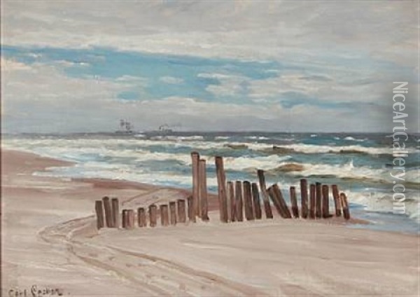 Seashore With A Wavebreaker Oil Painting - Carl Ludvig Thilson Locher