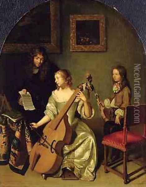 The Bassviol Player 1665 Oil Painting - Caspar Netscher