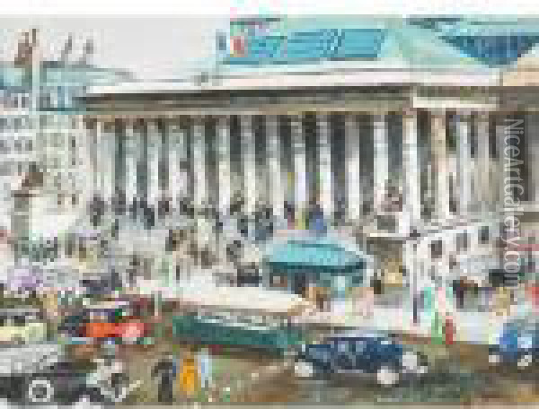 The Paris Stock Exchange Oil Painting - Lucien Genin