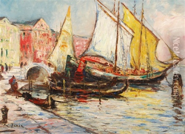 Barques De Dalmatie A Venise Oil Painting - Armand Gustave Gerard Jamar