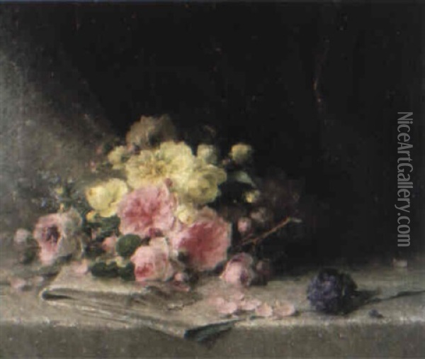 Bouquet Sur Un Entablement Oil Painting - Andre Perrachon