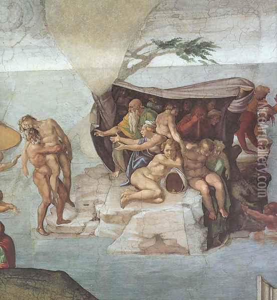 Ceiling of the Sistine Chapel: Genesis, Noah 7-9: The Flood, right view Oil Painting - Michelangelo Buonarroti