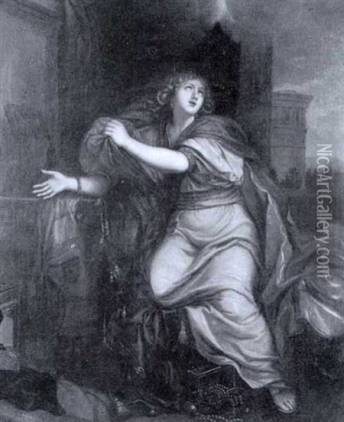 Mythologische Szene Mit Einer Jungen Frau In                Juwelenbesticktem Oil Painting - Charles Le Brun
