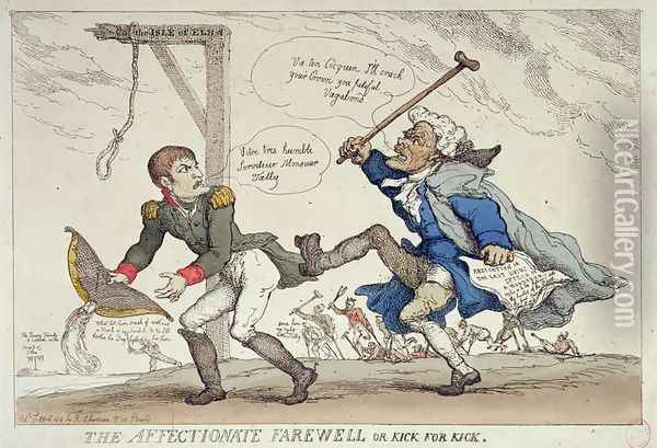 The Affectionate Farewell or, Kick for Kick, published by R. Ackermann, 17th April 1814 Oil Painting - Thomas Rowlandson