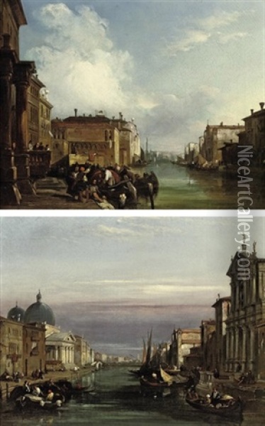 The Grand Canal, Venice, Looking South-west From The Chiesa Degli Scalzi (+ The Grand Canal, Venice, Looking North-east To The Rialto Bridge; Pair) Oil Painting - Edward Pritchett