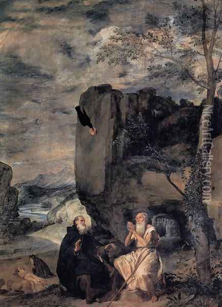 St Anthony Abbot And St Paul The Hermit Oil Painting - Diego Rodriguez de Silva y Velazquez