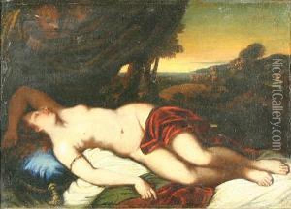 Antope (venus?) Oil Painting - Domenico Tintoretto