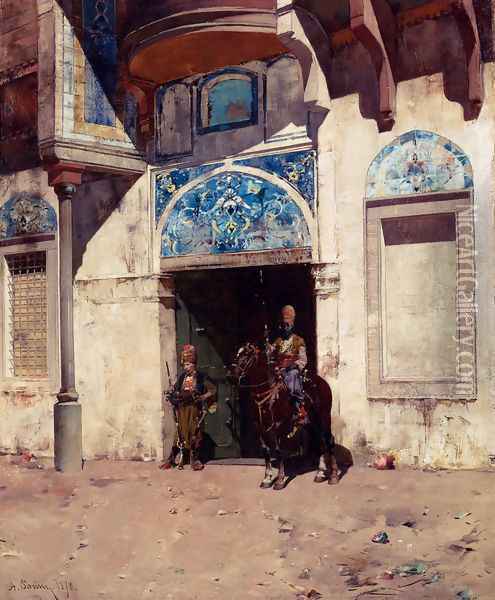 The Palace Guard Oil Painting - Alberto Pasini