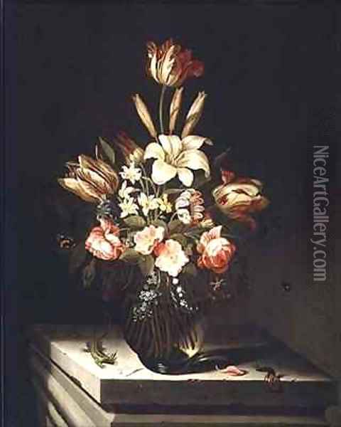 Still Life of Flowers in a Glass Vase Oil Painting - Jan Baptist van Fornenburgh