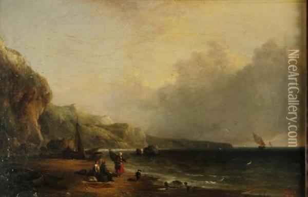 Paesaggio Marino Con Pescatori In Riva Alla Spiaggia Oil Painting - Edwin Hayes