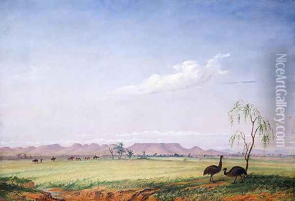 Emus on the Trap Plain Oil Painting - Thomas Baines