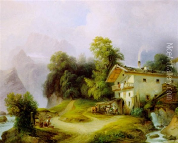 Schmiede Am Konigssee Bei Berchtesgaden Oil Painting - Ludwig Fischer