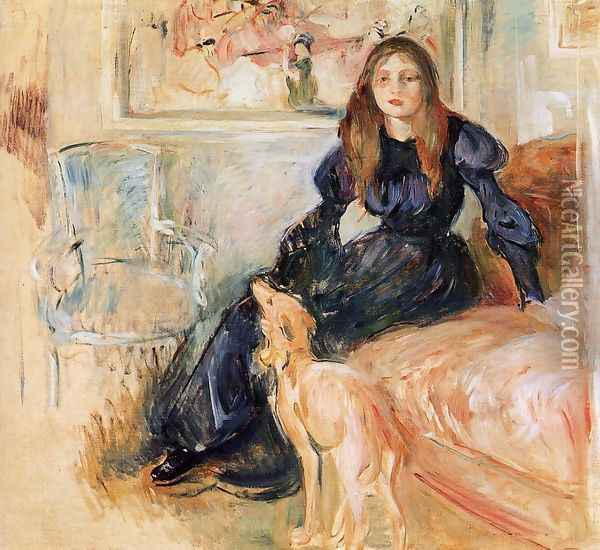 Julie Manet and her Greyhound Laertes 1893 Oil Painting - Berthe Morisot