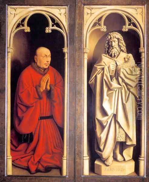 The Ghent Altarpiece Donor and St John the Baptist Oil Painting - Jan Van Eyck