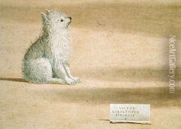 Vision of St. Augustine (detail of the dog) 1502-08 Oil Painting - Vittore Carpaccio