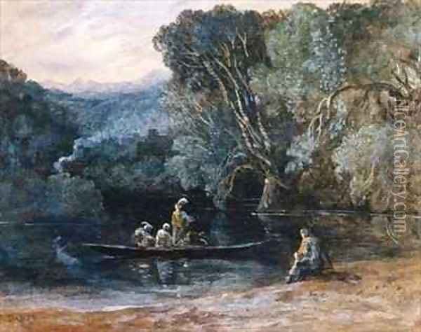 River scene with boat and figures Oil Painting - Francis Danby