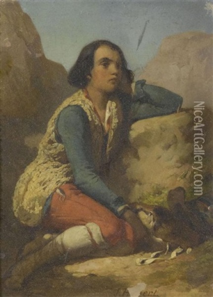 Junger Mann Sitzend Oil Painting - Jules Hebert