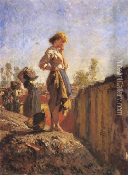 Giovane Fanciulla Di Fronte Alle Rovine Di Pompei Oil Painting - Filippo Palizzi