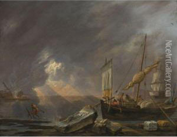 Mediterranean Coast At Dawn Oil Painting - Lieve Verschuier