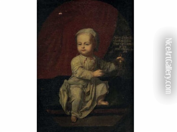 Portrait De Johann Comte Von Globen, A L'age De 6 Mois Et 11 Jours Le 7 Aout Tenant Un Oiseau Oil Painting - Hans Hinrich Rundt