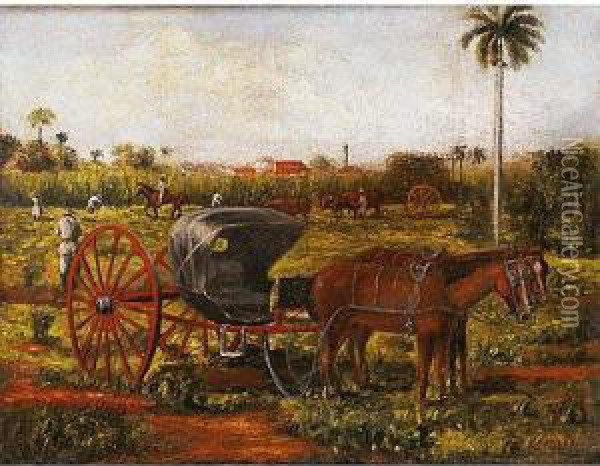 Plantacion Deazucar Oil Painting - Eduardo Morales