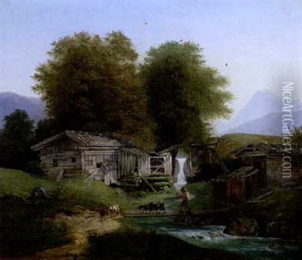 Bergmuhle In Sommerlandschaft Oil Painting - Ludwig Steinmetz