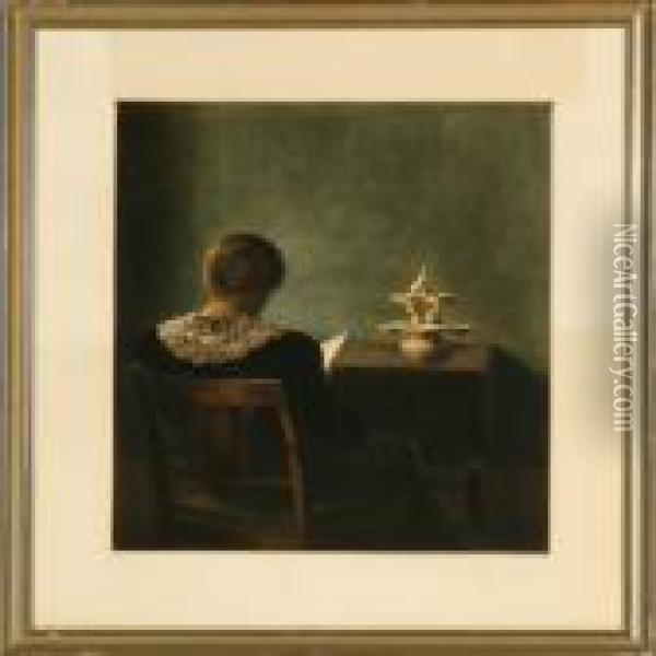 Woman Reading Oil Painting - Peder Vilhelm Ilsted