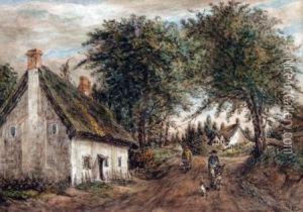 Cottages At Costessey Oil Painting - James George Zobel