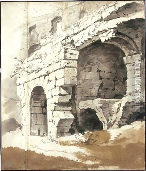 Study Of The Walls Of The Colosseum Oil Painting - Jan Frans Van Bloemen (Orizzonte)