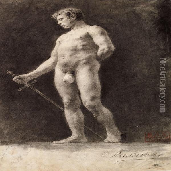 Academy Study Of A Male Nude Oil Painting - Philippe Mallavine