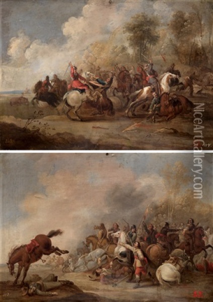 Escenas De Batallas (pair) Oil Painting - Pieter Meulener