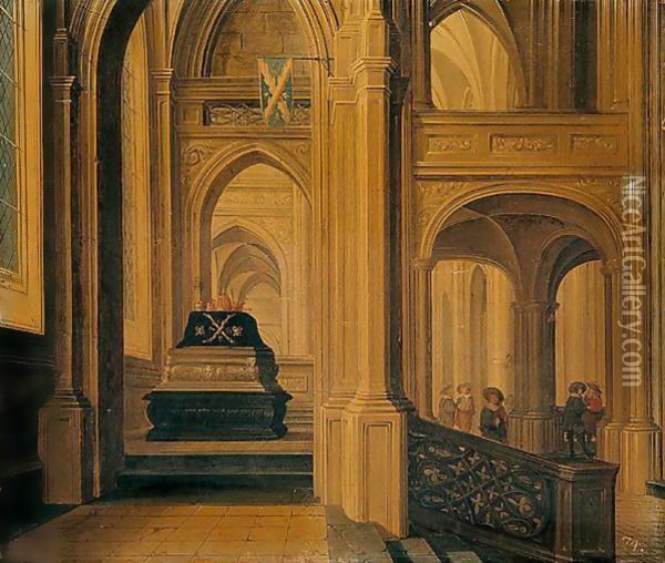 A Church Interior With A Royal Tomb Oil Painting - Dirck Van Delen
