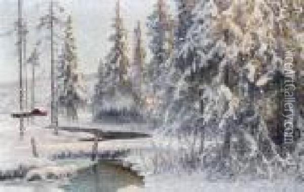 Vinterlandskap Oil Painting - Anshelm Schultzberg
