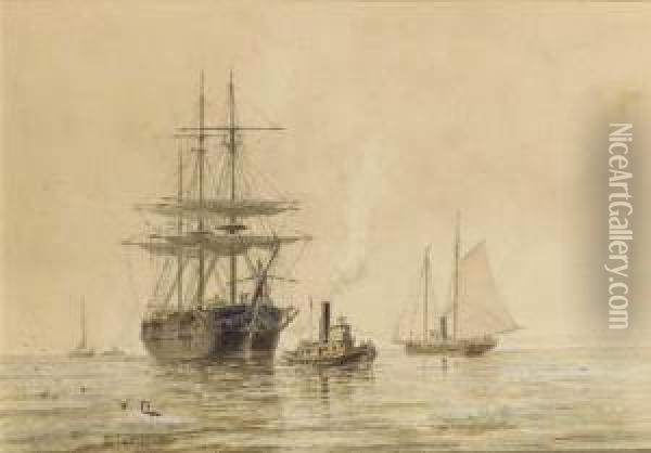 A Three Masted Clipper Entering A Harbor Oil Painting - Frederick Schiller Cozzens