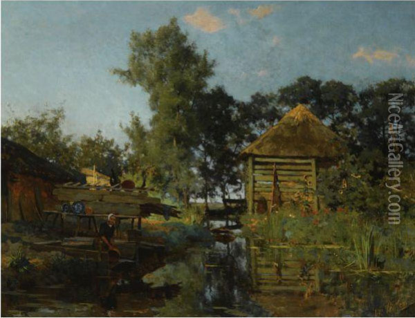 A Washerwoman, Giethoorn Oil Painting - Willem Bastiaan Tholen