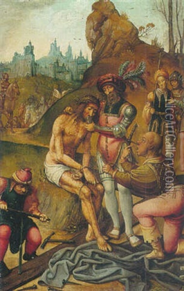 Christ Seated On Golgotha Oil Painting - Cornelius Engebrechtsz