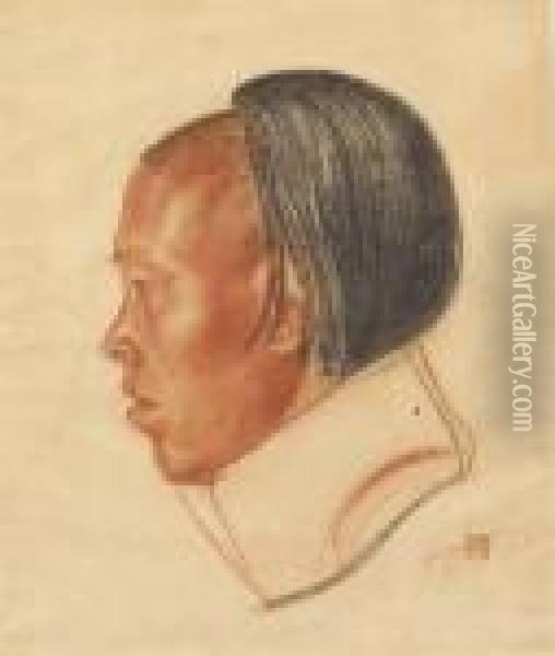 Portrait De Chinois De Profil Oil Painting - Alexander Evgenievich Yakovlev