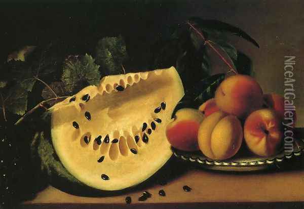 Still Life with Watermelon and Peaches 1828 Oil Painting - Margaretta Angelica Peale