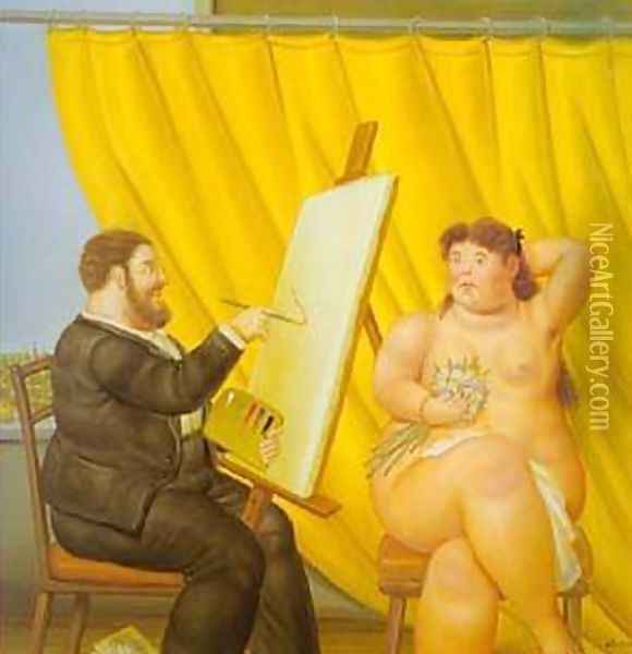 Painter and His Model 1995 Oil Painting - Fernando Botero