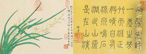 Leaf 4a and 4b, from Master Shen Fengchis Orchid Manuel Vol. III, 1882 Oil Painting - Zhenlin Shen