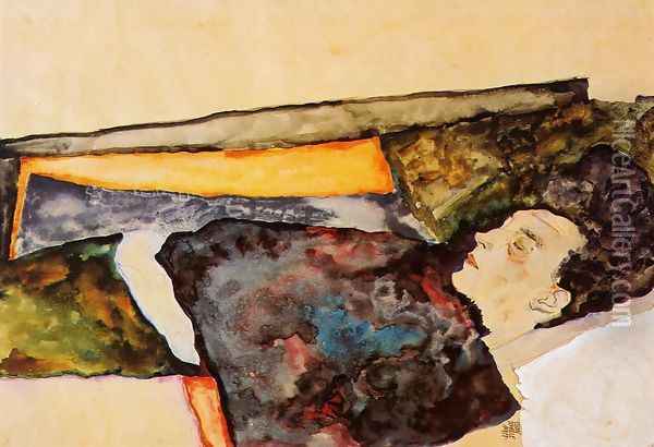 The Artists Mother Sleeping Oil Painting - Egon Schiele