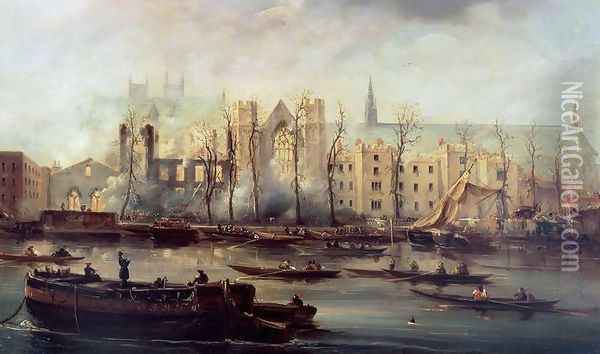 The Burning of the Houses of Parliament, 16th October 1834 Oil Painting - David Roberts