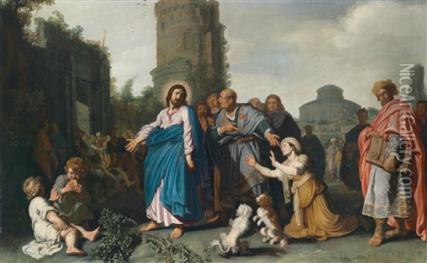 Jesus Und Die Kanaaniterin (matthaus 15, 22-28 Und Markus 7, 24-30) Oil Painting - Pieter Lastman