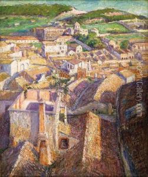 The Roofs Of Cagliari Oil Painting - Emilio Boggio