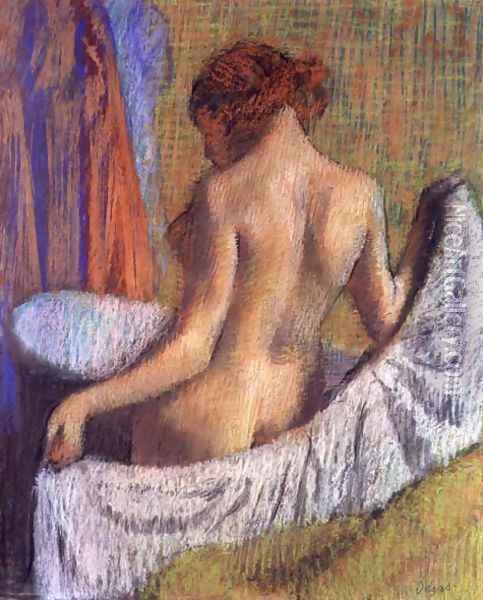After the Bath, woman with a Towel, c.1885-90 Oil Painting - Edgar Degas
