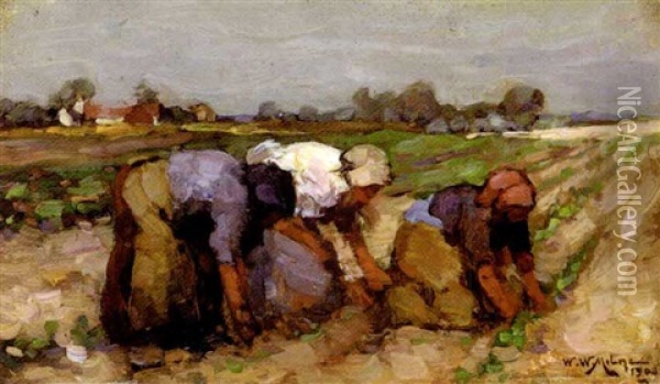 Field Workers At Cambushennell Oil Painting - William Watt Milne