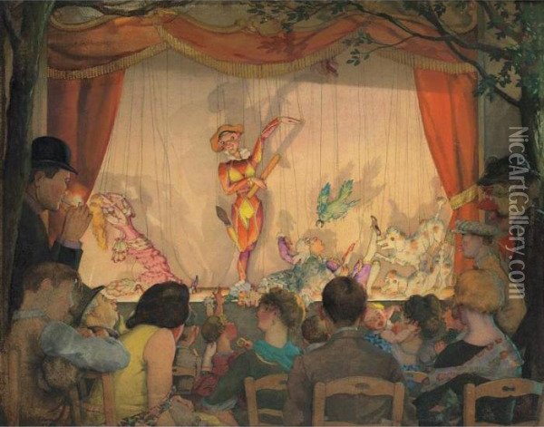 The Puppet Theater Oil Painting - Konstantin Andreevic Somov