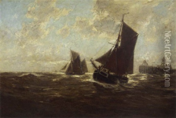 Sailing Vessels Setting Out Oil Painting - Erwin Carl Wilhelm Guenther