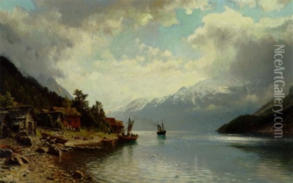 Der Sorfjord In Hardanger Norwegen Oil Painting - Anders Monsen Askevold